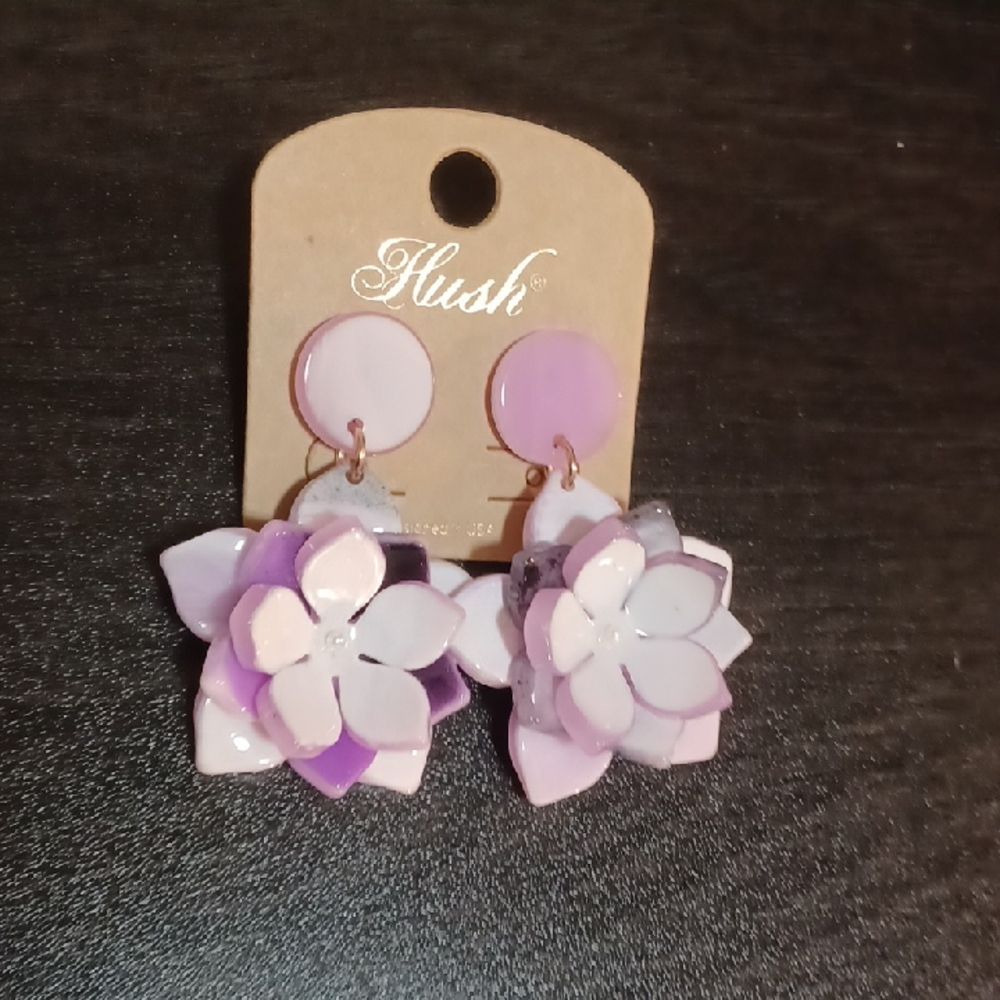 Blush Pink and Purple Flower Earrings